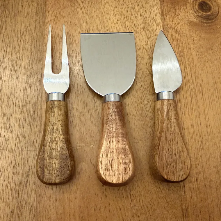 Cheese knife, cleaver and fork